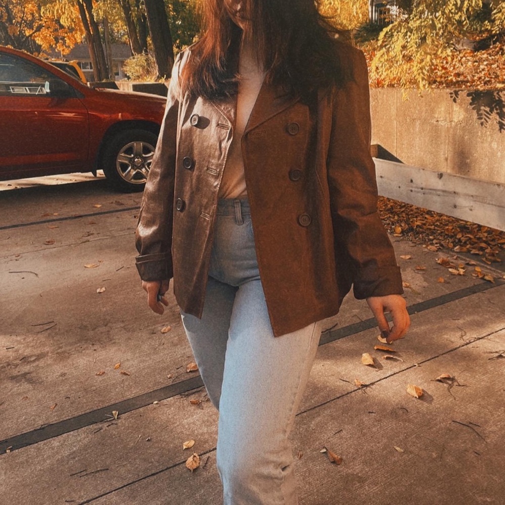 New York and Company Brown Leather Jacket